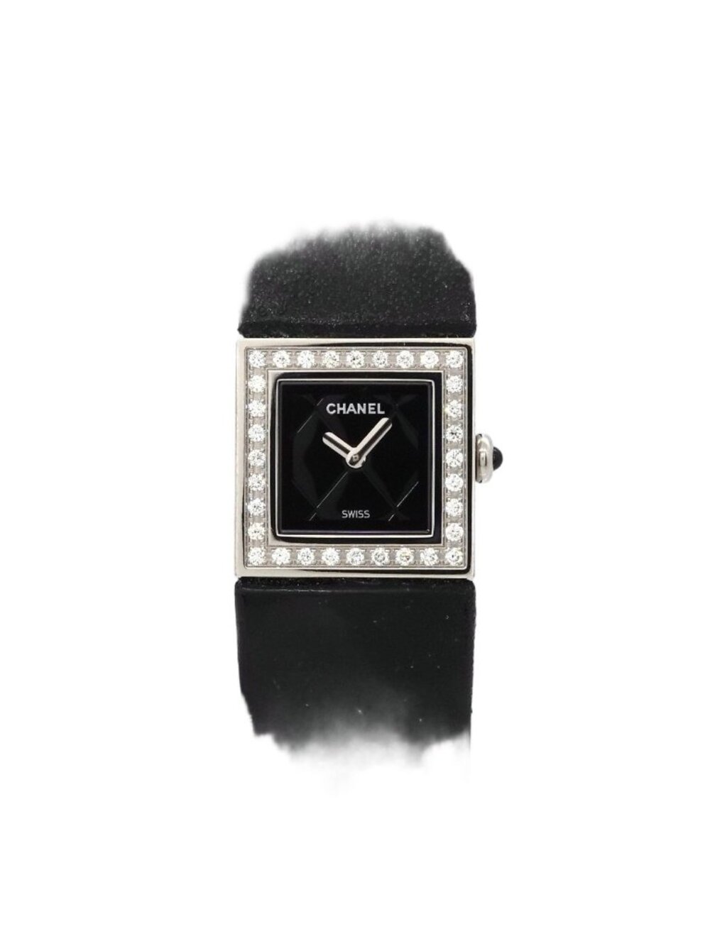 Chanel Quilted Vintage Watch Diamond Bezel Black Quartz